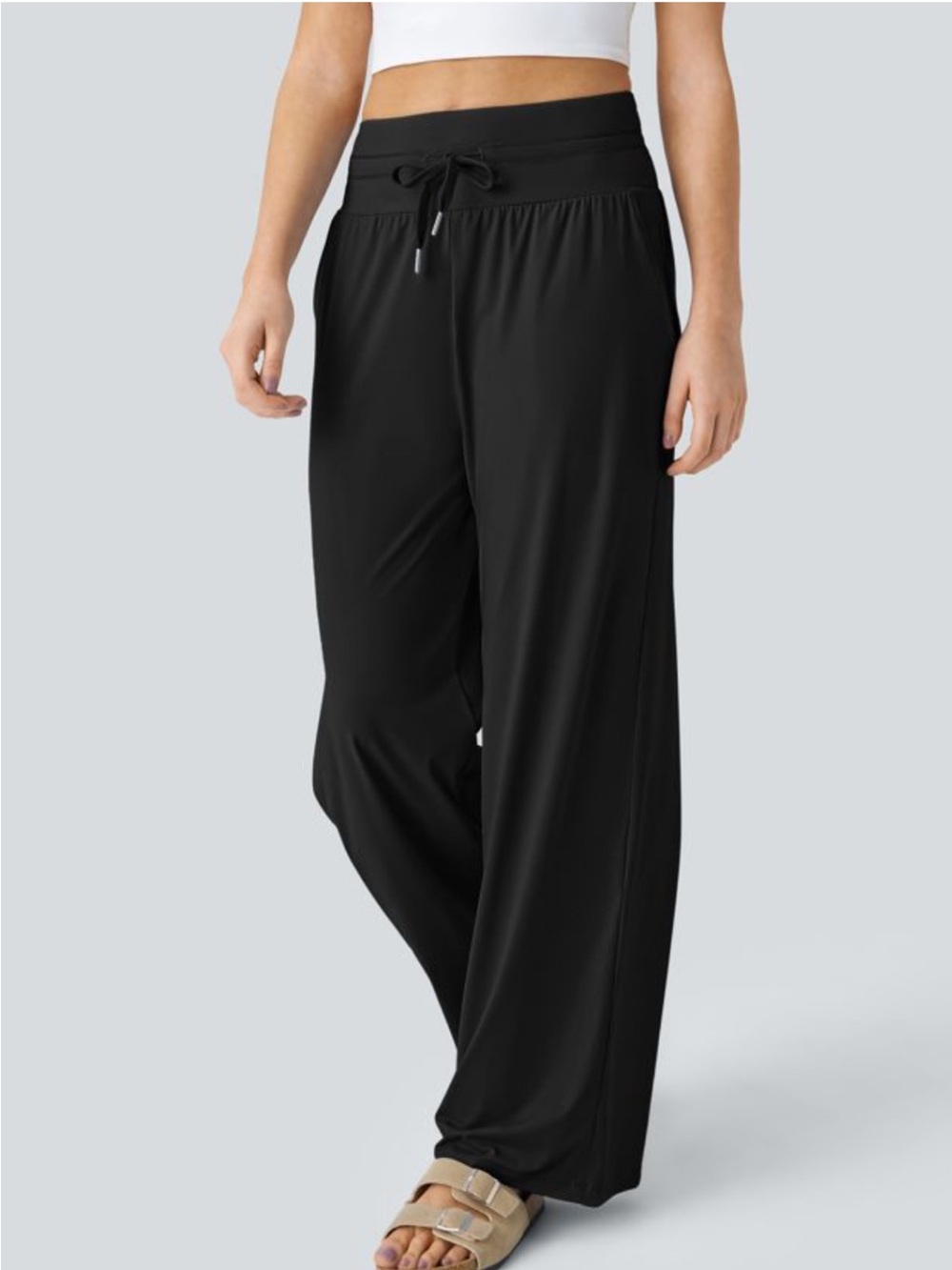 Halara High Waisted Drawstring Side Pocket Wide Leg Cool Touch Casual Pants